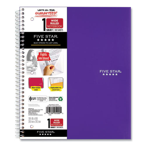Image of Five Star® 05238/07635 Wirebound Notebook, 1-Subject, Wide/Legal Rule, Randomly Assorted Cover Color, (100) 10.5 x 8 Sheets