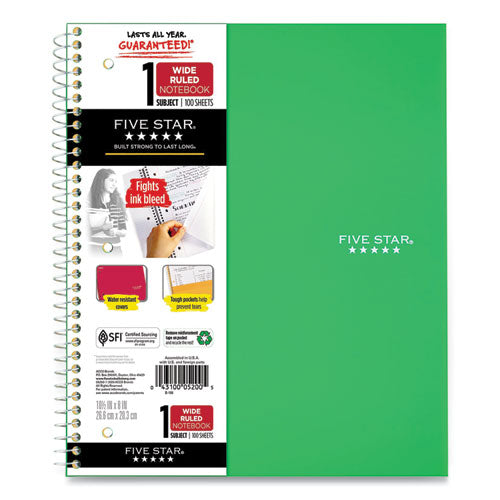 Image of Five Star® 05238/07635 Wirebound Notebook, 1-Subject, Wide/Legal Rule, Randomly Assorted Cover Color, (100) 10.5 x 8 Sheets