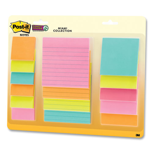 Image of Post-it® Notes Super Sticky 4423-15SSMIA Pads in Supernova Neon Colors, (6) Unruled 2" x 2", (5) Unruled 3" x 3", (4) Note Ruled 4" x 4", 45 Sheets/Pad, 15 Pads/Set