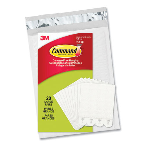 Image of Command 1720620NA Damage-Free Hanging Picture Hanging Strip Pairs, Holds Up to 3.75 lb, Large: 0.75" x 3.65", White, 20/Pack