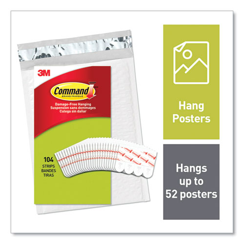Image of Command 17024104NA Poster Strip Pairs, Holds Up to 1 lb, 0.63" x 1.75", White, 104/Pack