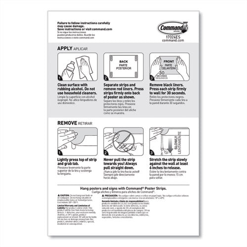 Image of Command 17024104NA Poster Strip Pairs, Holds Up to 1 lb, 0.63" x 1.75", White, 104/Pack
