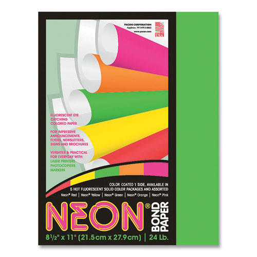 Image of Pacon® P104317 Neon Multi-Purpose Paper, 24 lb Bond Weight, 8.5 x 11, Green, 100/Pack