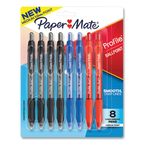 Image of Paper Mate® 2097014 Profile Ballpoint Pen, Retractable, Medium 1 Mm, Assorted Ink And Barrel Colors, 8/pack