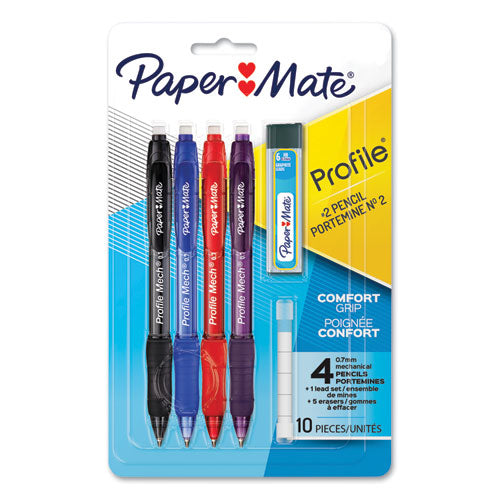Image of Paper Mate® 2105703 Profile Mechanical Pencils, 0.7 Mm, Hb (#2), Black Lead, Assorted Barrel Colors, 4/pack