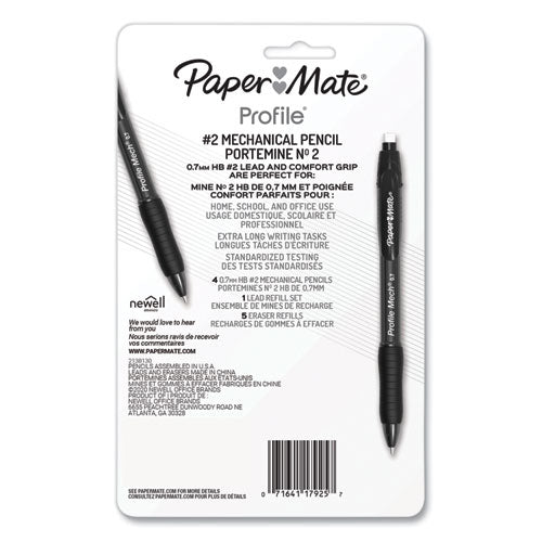 Image of Paper Mate® 2105703 Profile Mechanical Pencils, 0.7 Mm, Hb (#2), Black Lead, Assorted Barrel Colors, 4/pack