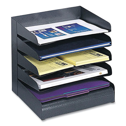 Image of Safco® 3127BL Steel Horizontal-Tray Desktop Sorter, Five Sections, Letter Size Files, 12" x 9.5" x 11.25", Black