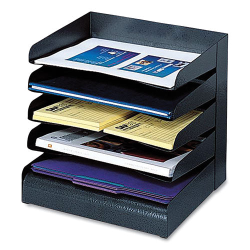 Image of Safco® 3127BL Steel Horizontal-Tray Desktop Sorter, Five Sections, Letter Size Files, 12" x 9.5" x 11.25", Black