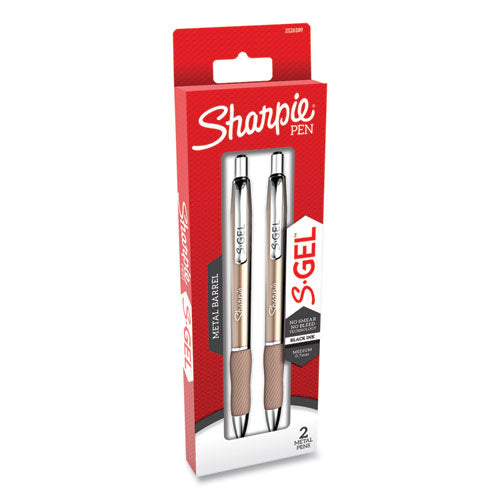 Image of Sharpie® S-Gel 2194707 S-Gel Premium Metal Barrel Gel Pen, Retractable, Medium 0.7 Mm, Black Ink, Champagne Barrel, 2/pack
