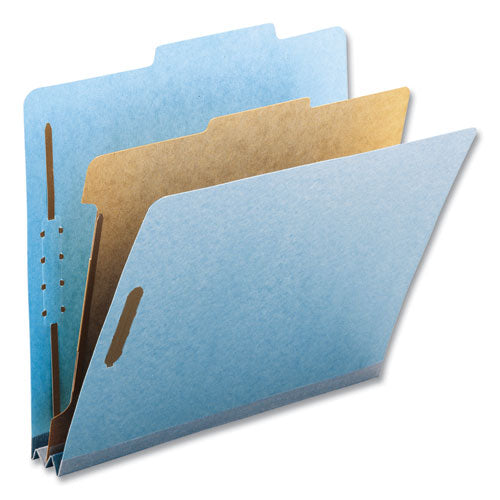 Image of Smead Recycled Pressboard Classification Folders, 2" Expansion, 1 Divider, 4 Fasteners, Letter Size, Blue Exterior, 10/Box