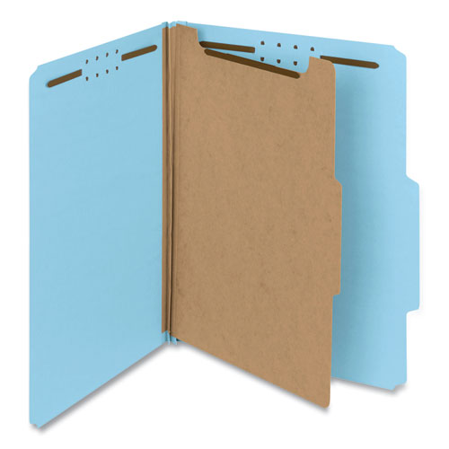 Image of Smead Recycled Pressboard Classification Folders, 2" Expansion, 1 Divider, 4 Fasteners, Letter Size, Blue Exterior, 10/Box