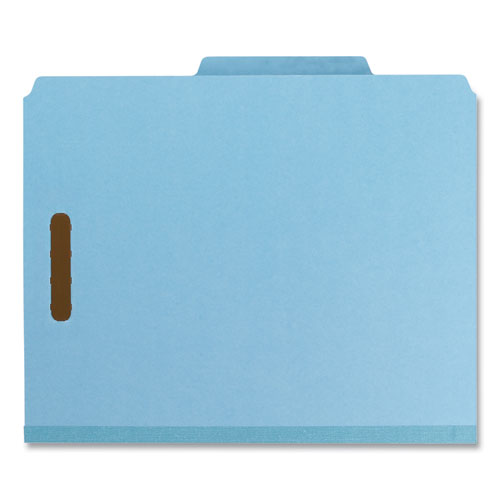 Image of Smead Recycled Pressboard Classification Folders, 2" Expansion, 1 Divider, 4 Fasteners, Letter Size, Blue Exterior, 10/Box