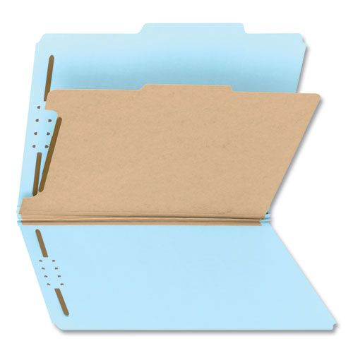 Image of Smead Recycled Pressboard Classification Folders, 2" Expansion, 1 Divider, 4 Fasteners, Letter Size, Blue Exterior, 10/Box