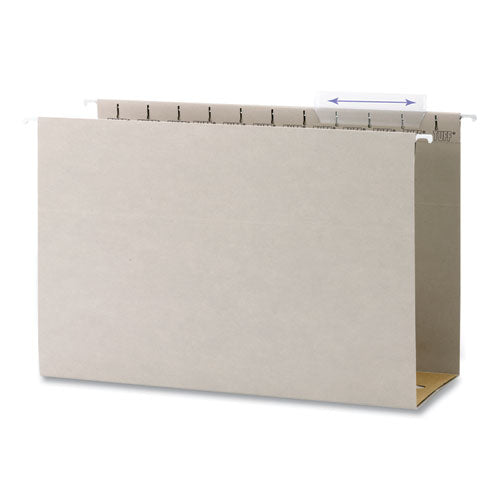 Image of Smead 64342 TUFF Extra Capacity Hanging File Folders with Easy Slide Tabs, 4" Capacity, Legal, 1/3-Cut Tabs, Steel Gray, 18/Box