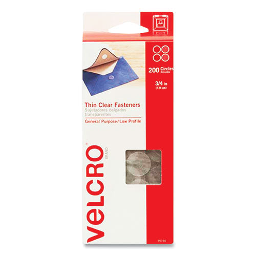 Image of VELCRO® Brand 95194 Sticky-Back Fasteners, Complete Sets, 0.75" dia, Clear, 200/Pack