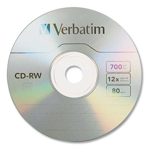 Image of Verbatim® 95155 Cd-Rw Rewritable Disc, 700 Mb/80 Min, 12x, Spindle, Silver, 25/pack