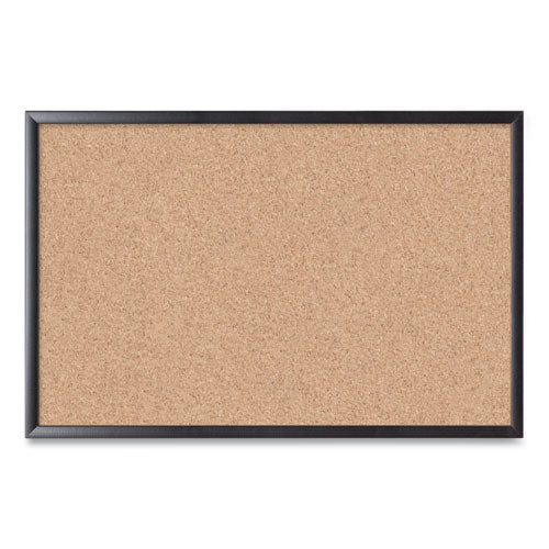 Image of U Brands Cork Bulletin Board, 36" x 24" (Actual Size: 35" x 23"), Tan Surface, Black Wood Frame