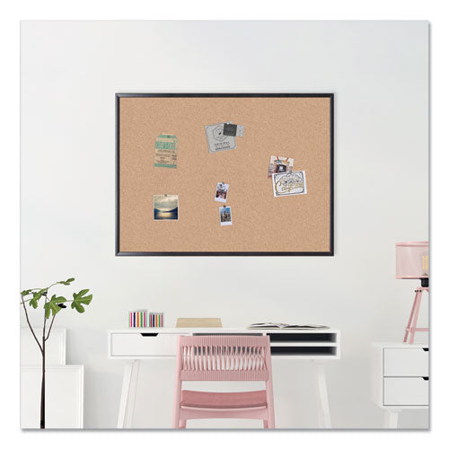 Image of U Brands Cork Bulletin Board, 48" x 36" (Actual Size: 47" x 35"), Tan Surface, Black Wood Frame