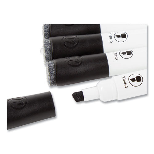 Image of U Brands 2925U01-12 Chisel Tip Low-Odor Dry-Erase Markers With Erasers, Broad Chisel Tip, Black, Dozen