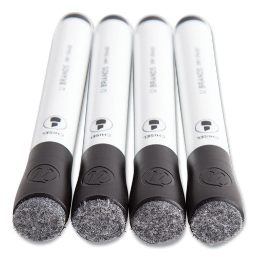 Image of U Brands 2925U01-12 Chisel Tip Low-Odor Dry-Erase Markers With Erasers, Broad Chisel Tip, Black, Dozen