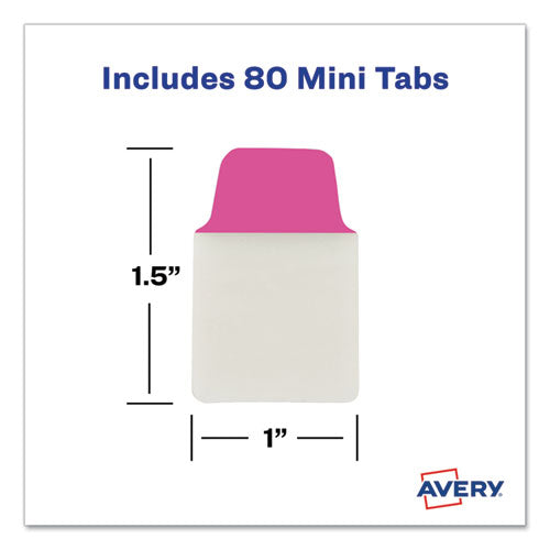 Image of Avery® 74762 Ultra Tabs Repositionable Tabs, Mini Tabs: 1" x 1.5", 1/5-Cut, Assorted Neon Colors, 80/Pack