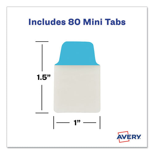 Image of Avery® 74763 Ultra Tabs Repositionable Tabs, Mini Tabs: 1" x 1.5", 1/5-Cut, Assorted Colors, 80/Pack