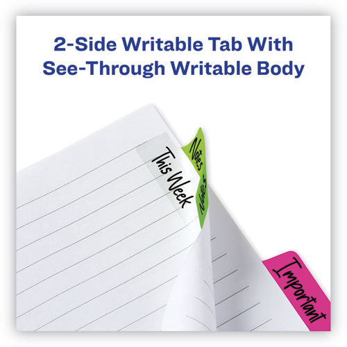 Image of Avery® 74865 Ultra Tabs Repositionable Tabs, Margin Tabs: 2.5" x 1", 1/5-Cut, Assorted Neon Colors, 48/Pack
