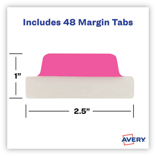 Image of Avery® 74865 Ultra Tabs Repositionable Tabs, Margin Tabs: 2.5" x 1", 1/5-Cut, Assorted Neon Colors, 48/Pack