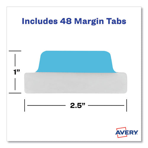 Image of Avery® 74866 Ultra Tabs Repositionable Tabs, Margin Tabs: 2.5" x 1", 1/5-Cut, Assorted Colors, 48/Pack