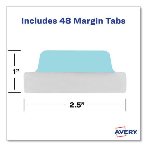 Image of Avery® 74867 Ultra Tabs Repositionable Tabs, Margin Tabs: 2.5" x 1", 1/5-Cut, Assorted Pastel Colors, 48/Pack