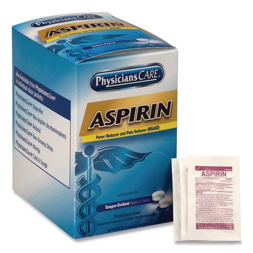 Image of PhysiciansCare® 90014-002 Aspirin Tablets, Two-Pack, 50 Packs/Box