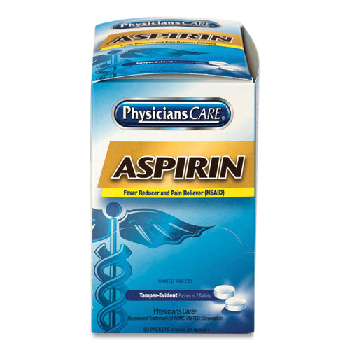 Image of PhysiciansCare® 90014-002 Aspirin Tablets, Two-Pack, 50 Packs/Box