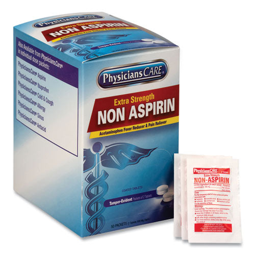 Image of PhysiciansCare® 90016-002 Extra-Strength Acetaminophen Tablets, Two-Pack, 50 Packs/Box