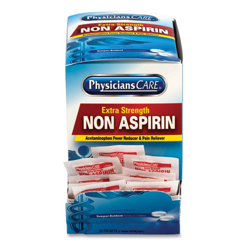 Image of PhysiciansCare® 90016-002 Extra-Strength Acetaminophen Tablets, Two-Pack, 50 Packs/Box