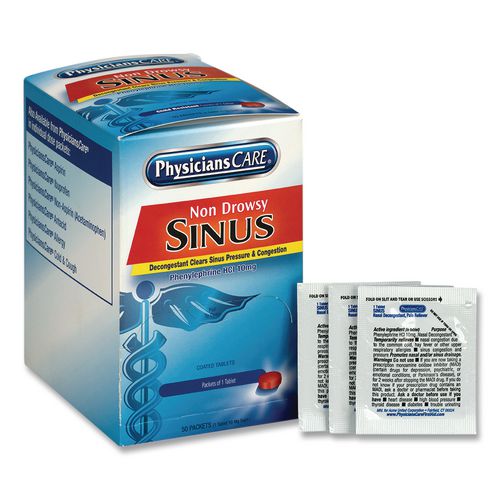 Image of PhysiciansCare® 90087-004 Non-Drowsy Sinus Decongestant Congestion Medication, One Tablet/Pack, 50 Packs/Box
