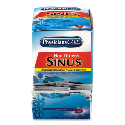 Image of PhysiciansCare® 90087-004 Non-Drowsy Sinus Decongestant Congestion Medication, One Tablet/Pack, 50 Packs/Box