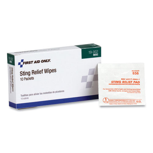 Image of PhysiciansCare® by First Aid Only® 19-002 First Aid Sting Relief Pads, 10/box