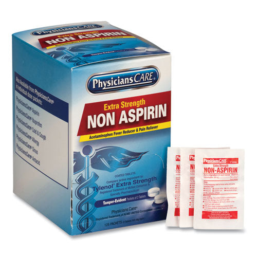 Image of PhysiciansCare® 40800-001 Pain Relievers/Medicines, XStrength Non-Aspirin Acetaminophen, 2/Packet, 125 Packets/Box