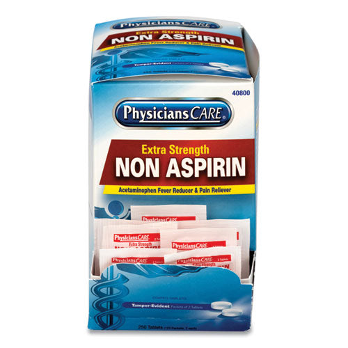 Image of PhysiciansCare® 40800-001 Pain Relievers/Medicines, XStrength Non-Aspirin Acetaminophen, 2/Packet, 125 Packets/Box