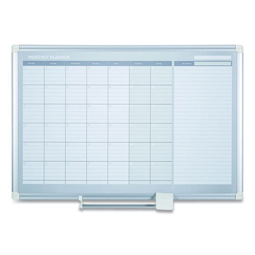 Image of MasterVision® GA0597830 Magnetic Dry Erase Calendar Board, Monthly Planning/Scheduling, 48" x 36", White Surface, Satin Aluminum Frame