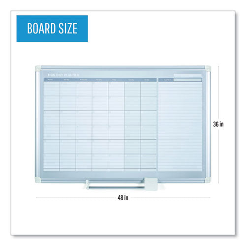 Image of MasterVision® GA0597830 Magnetic Dry Erase Calendar Board, Monthly Planning/Scheduling, 48" x 36", White Surface, Satin Aluminum Frame