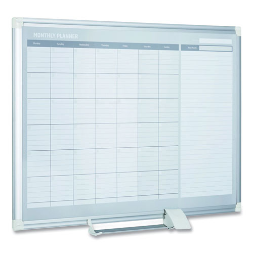 Image of MasterVision® GA0597830 Magnetic Dry Erase Calendar Board, Monthly Planning/Scheduling, 48" x 36", White Surface, Satin Aluminum Frame