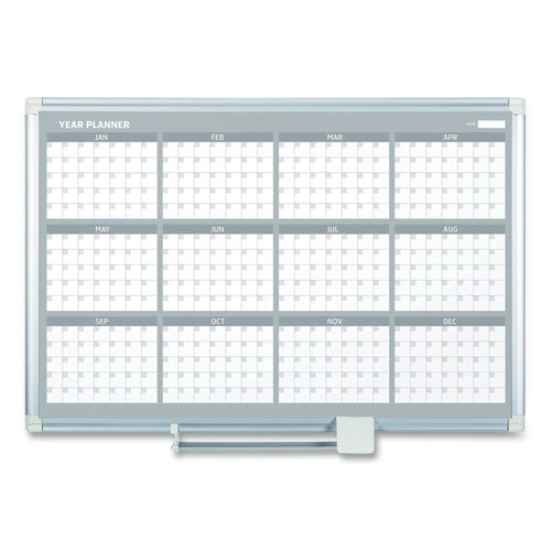 Image of MasterVision® GA03106830 Magnetic Dry Erase Calendar Board, 12-Month Planning/Scheduling, 36" x 24", White Surface, Satin Aluminum Frame