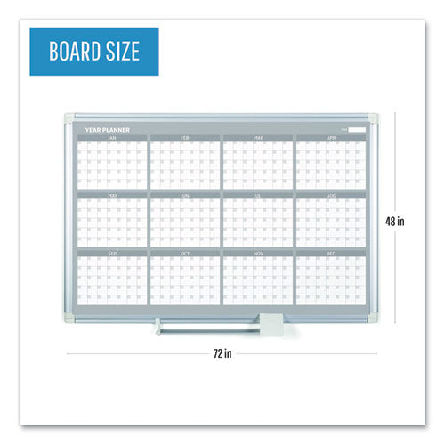 Image of MasterVision® GA03106830 Magnetic Dry Erase Calendar Board, 12-Month Planning/Scheduling, 36" x 24", White Surface, Satin Aluminum Frame