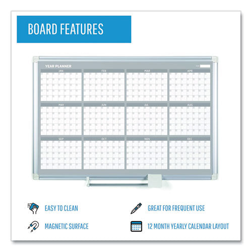 Image of MasterVision® GA03106830 Magnetic Dry Erase Calendar Board, 12-Month Planning/Scheduling, 36" x 24", White Surface, Satin Aluminum Frame
