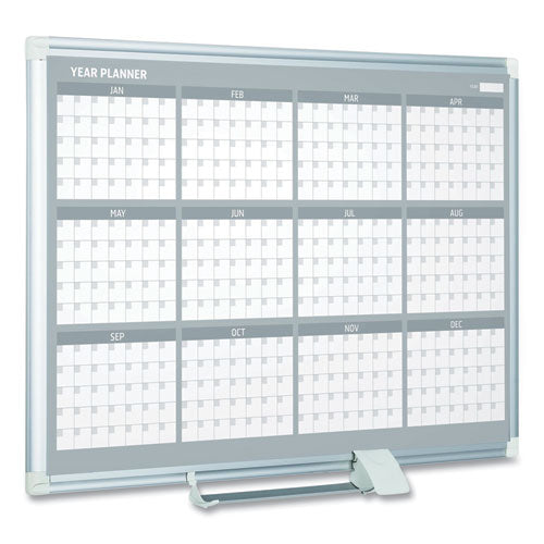 Image of MasterVision® GA03106830 Magnetic Dry Erase Calendar Board, 12-Month Planning/Scheduling, 36" x 24", White Surface, Satin Aluminum Frame