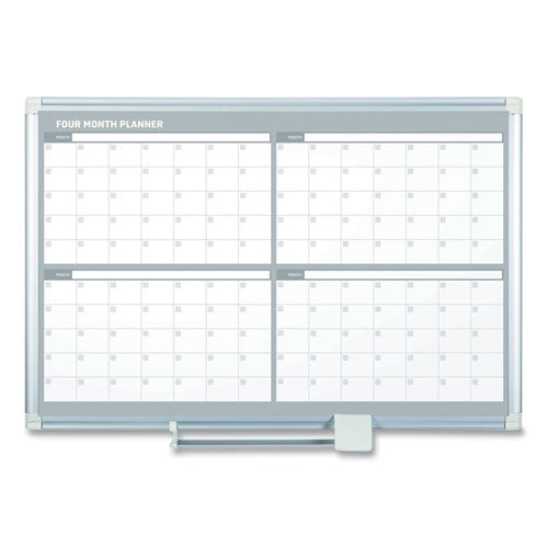 Image of MasterVision® GA05105830 Magnetic Dry Erase Calendar Board, Four-Month Planning/Scheduling, 48" x 36", White Surface, Satin Aluminum Frame