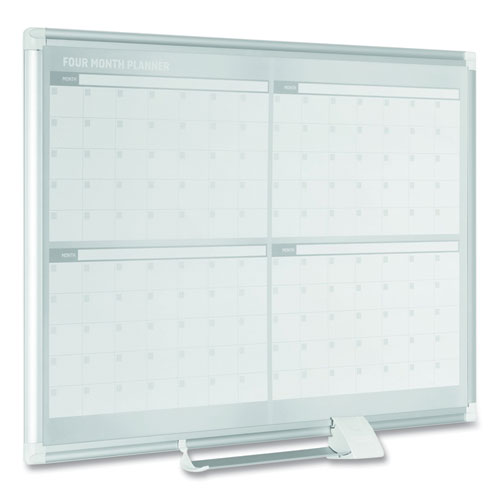 Image of MasterVision® GA05105830 Magnetic Dry Erase Calendar Board, Four-Month Planning/Scheduling, 48" x 36", White Surface, Satin Aluminum Frame