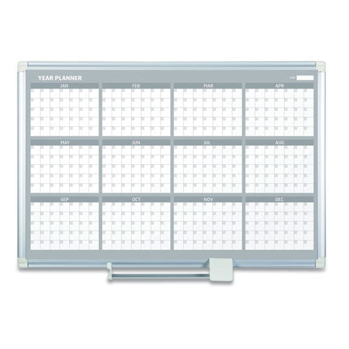 Image of MasterVision® GA05106830 Magnetic Dry Erase Calendar Board, 12-Month Planning/Scheduling, 48" x 36", White Surface, Satin Aluminum Frame