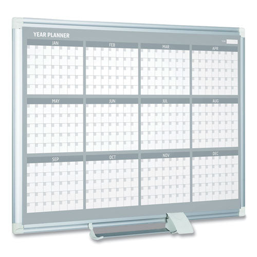 Image of MasterVision® GA05106830 Magnetic Dry Erase Calendar Board, 12-Month Planning/Scheduling, 48" x 36", White Surface, Satin Aluminum Frame